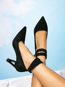 Escarpins D'Orsay pour femme à bout pointu et talon ouvert, à enfiler, noirs, à talons hauts, avec design boutonné tendance, été automne - Product Image 6