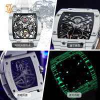 Montre mécanique automatique squelette de type baril en fibre de carbone haut de gamme pour hommes Fournisseur unique de marque de luxe Logo personnalisé vente en gros
