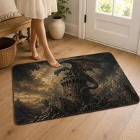 Tapis de sol moderne en polyester imitation velours, antidérapant et lavable, motif Château de Dragon, Tour et Nuages de Tempête, pour la maison, idéal pour Halloween