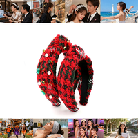 Meilleures ventes Bandeau de créateur en tweed de Noël avec strass en cristal et perles vichy
