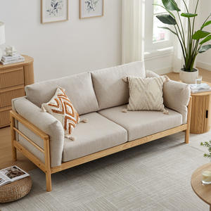 Sofá de madera maciza de estilo japonés, tres plazas, cojines extraíbles y lavables, muebles de tela minimalistas nórdicos para sala de estar - Product Image 1