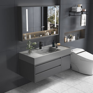 Modern European Minimalist Solid Wood Bathroom Cabinet Ceramic Basin Stainless Steel Drainer <b>Smart</b> <b>Mirror</b> Hotel Vanity Counter - Product Image 3