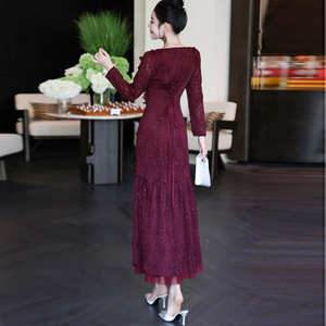 Bettergirl 2025 nuevo Vestido largo de pétalo de perla colgante de <span class=keywords><strong>estambre</strong></span> de crisantemo de encaje de lujo ligero francés - Product Image 6