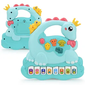 QS Harga Murah mainan alat musik bayi edukasi dini kartun hewan dinosaurus mainan Piano musik Organ elektronik dengan lampu