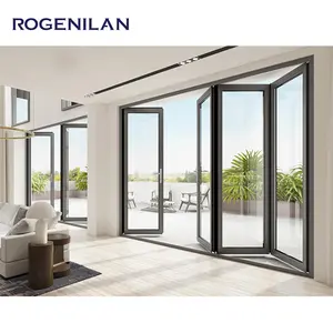 2023 Hot Sale AS2047 Indoor Aluminium Double-layered Glass Bi Fold Patio Doors Soundproof Folding Glass Doors