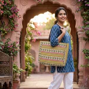 Sac fourre-tout en coton imprimé Jaipur, fait main, imprimé au bloc, sac à bandoulière floral bohème, sac fourre-tout quotidien, fournisseur en gros, export - Product Image 6