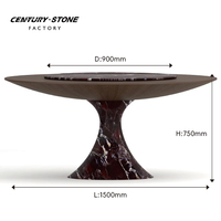 Table de salle à manger moderne de luxe en marbre naturel rond Centurystone Rosa Levanto rouge et bois mélangé