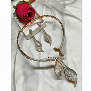 Conjunto de collar de diamantes americanos de moda, pendientes con una sola perla para mujeres y niñas, mujeres y niñas para compromiso de boda - Product Image 1