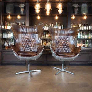 Loft Industry Classic Industrial Vintage Silla giratoria Cuero genuino Metal Aviación Huevo Silla para el hogar Bar Muebles - Product Image 2