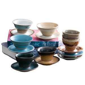 Ensemble de tasses et soucoupes à <span class=keywords><strong>expresso</strong></span> et matcha en céramique rétro vintage jetables, compatibles lave-vaisselle et micro-ondes, option logo personnalisé, cadeaux - Product Image 1