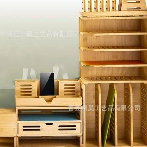 Caja de almacenamiento de madera para escritorio, organizador de oficina rectangular apilable para ordenar y guardar en el escritorio Xh 94 - Product Image 1