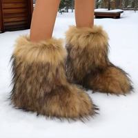Bottes d'hiver moelleuses pour femmes, fourrure synthétique, mi-mollet, absorption des chocs, semelle en caoutchouc, doublure confortable en peluche, modèle TEC