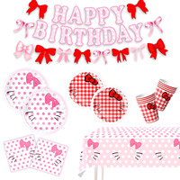 Fournitures de fête d'anniversaire sur le thème du chat rose pour enfants, y compris la vaisselle, la bannière, les décorations de gâteau, les sacs à bonbons, la célébration des enfants