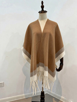 Nouveau châle épais pour femme à motif pied-de-poule avec longues franges, cape fendue de style ethnique, poncho de voyage