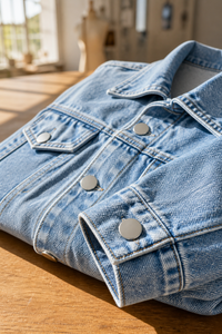 Giacca di jeans cropped da donna lavaggio chiaro con orlo sfrangiato, effetto distressed, stile streetwear casual, vestibilità ampia con spalle scese - Product Image 6
