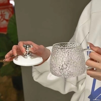 Tasses à café mignonnes et délicates avec cuillère et couvercles, résistantes à la chaleur, pour la maison, pour boire de l'eau, verres à marteau, verres à café