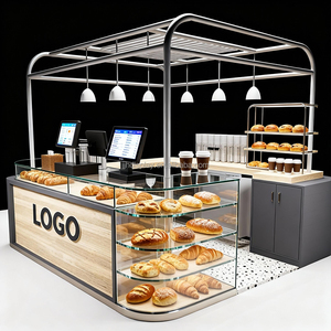 Custom Coffee Shop Business Coffee Shop Design <strong>Led</strong> <strong>Light</strong> Wooden Coffee <strong>Display</strong> Kiosk for Bubble Tea Counter Coffee Bar Kiosk - Product Image 3
