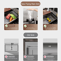 Évier de cuisine moderne en acier inoxydable à cuve unique avec robinet cascade, revêtement nano, multifonction, fait main, pour usage domestique et hôtelier