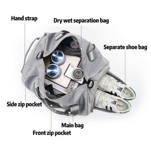 Sac de sport multifonctionnel de voyage grande capacité, couleur unie, simple, pour le fitness, avec séparation sec/humide, logo imprimé, pour le yoga - Product Image 3
