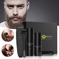Kit de soin de la barbe Bellezon Private Label 4 pièces, liquide de croissance des poils du visage et rouleau pour hommes