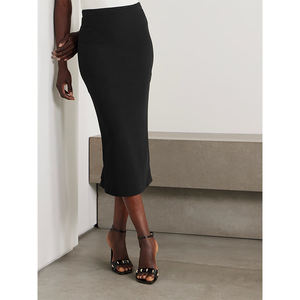 تنورة عصرية متوسطة الطول من الساتان بخصر مرتفع تسمح بالتهوية للربيع كاجوال أنيق أسود متين وأنيق بكشكشة سادة مصبوغة من الشيفون الشائع - Product Image 2