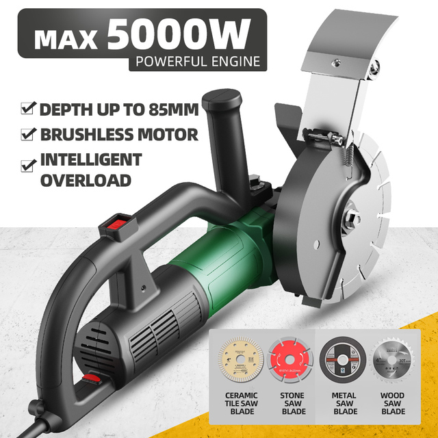 Industrial Grade 4000W AC Brushless Wall Grooving Cutting Machine 220V Rated Power Tools for Wall Chaser Slotter