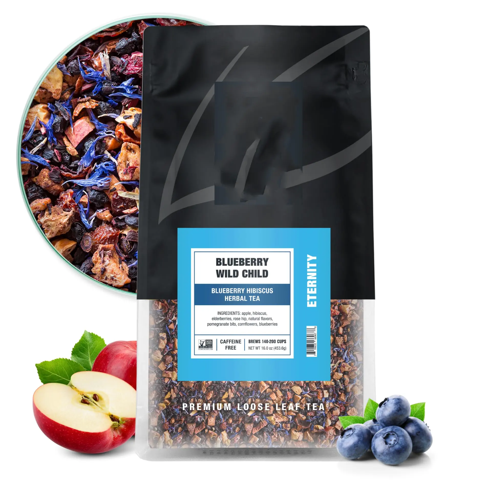 Personalize chá de ervas de hibisco de mirtilo | Chá de folhas soltas Premium Chá quente ou gelado sem café