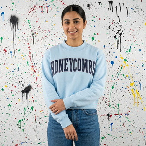 HONEY COMBS Sudadera con Capucha Azul Marino con Bordado de Aplique, Media Cremallera, CLUSH SPORTS, Invierno, Velour Digital, 100% Oversize - Product Image 1