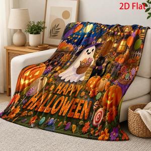 Halloween Ghost Pumpkin Witch Flannel <b>Blanket</b> Throw <b>Blanket</b> Nap <b>Blanket</b> Spooky Halloween Decor Lightweight Breathable Wholesale - Product Image 5