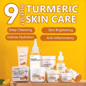 Set <span class=keywords><strong>de</strong></span> cuidado <span class=keywords><strong>de</strong></span> la piel <span class=keywords><strong>de</strong></span> cúrcuma <span class=keywords><strong>de</strong></span> 9 piezas al por mayor, hidratación <span class=keywords><strong>de</strong></span> larga duración, brillo, apriete la sequedad, reduce el <span class=keywords><strong>kit</strong></span> completo <span class=keywords><strong>de</strong></span> cuidado <span class=keywords><strong>de</strong></span> la piel multiusos - Product Image 2