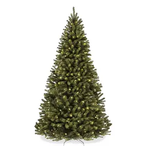 Árbol de Navidad 2024, árbol de Navidad artificial con bisagras de abeto preiluminado de 6 pies con 250 luces incandescentes blancas cálidas