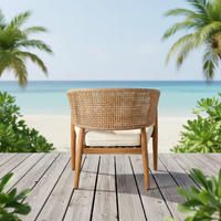 Chaise longue d'extérieur moderne en teck et en osier, canapé de jardin une place pour salle à manger, hôtel ou plage, mobilier de jardin durable