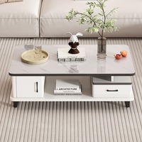 Meubles modernes pour salon et chambre à coucher, table basse blanche et meuble TV avec plateau en verre, rangement durable