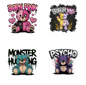 Pegatinas Termoadhesivas Urban Teddy Bear DTF con <span class=keywords><strong>Citas</strong></span> Aterradoras, Transferencias Térmicas para Ropa Urbana, Graffiti, Hip Hop, Oso para Jóvenes - Product Image 2