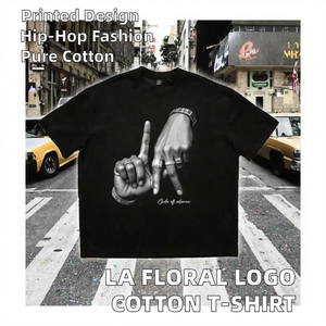 เสื้อยืดพิมพ์ลายการ์ตูนโลโก้ LA ผ้าคอตตอนเจอร์ซีย์ 100% น้ำหนัก 300 กรัม ทรงหลวม สไตล์ฮิปฮอป แขนสั้น คอกลม ผ้าไม่เป็นขุย พิมพ์ลายดิจิตอล - Product Image 2