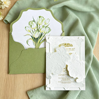 Nouvelle invitation de mariage en carton gaufré 2026 avec enveloppe à motif tulipe vert herbe clair