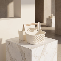 Panier pratique en plastique WONFUN avec poignée en bois, double panier pour le rangement de la salle de bain, organisation écologique, multifonctionnel