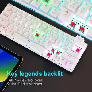 60 في المئة لوحة مفاتيح الألعاب الميكانيكية مريح دائم قابل للفصل نوع C كابل صغير أبيض لوحة المفاتيح الألعاب مع مفاتيح حمراء