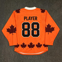 Maillot de hockey sur glace personnalisé en sublimation motif feuille d'érable, orange, motif citrouille d'Halloween, pour l'entraînement des jeunes