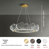 Luminaire suspendu en acrylique LED, design feuille de lotus dorée, pour salon, salle à manger, lustre