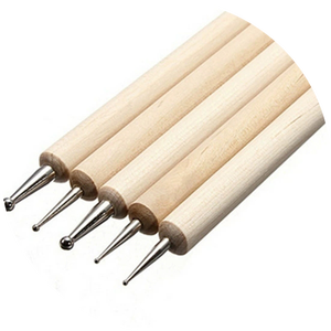 Lot de 5 stylos à double embout pour nail art, manche en bois et métal, outils pour la décoration de fleurs et strass pour la manucure - Product Image 2