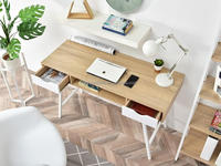 Table d'ordinateur minimaliste et moderne en métal avec 2 tiroirs de rangement pour les espaces de travail.