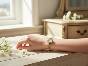 Orologio da Donna Placcato Oro con Cassa Rotonda, Cinturino in Lega, Funzione Luminosa, Accessorio di Moda - Product Image 2