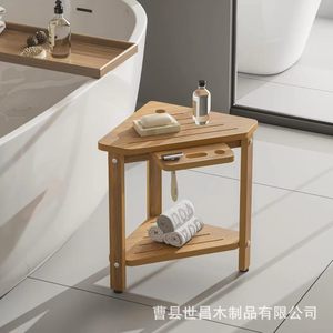 Estante de Baño de Teca de Doble Capa, Estante de Almacenamiento de Esquina de 60X70cm, Independiente y Duradero - Product Image 5