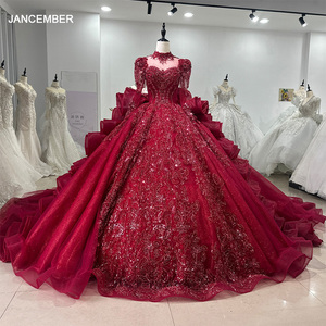 Robe de mariée de luxe à manches longues et col montant avec traîne, robe de bal de princesse Xs084 - Product Image 6