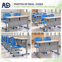 Ensemble bureau et chaise double pour étudiants, combo bureau scolaire avec deux compartiments de rangement