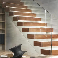 Kit d'escalier moderne à poutre longitudinale unique en structure acier modulaire, avec marches en bois, escalier flottant invisible pour marches en bois massif