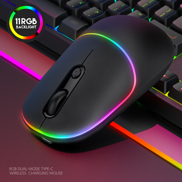 Bluetooth 2.4G Dual Mode Wireless Mouse RGB Gaming Mouse 1600DPI Rechargeable Type C Ergonomic for Laptop PC Computer