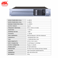 4 Kanal D Sınıfı Güç Amplifikatörü 4x400W 4x600W 2x1200W 2U Profesyonel Ses Amplifikatörü Susturucu 1000 SNR 109dB Canlı Ses için