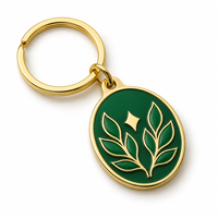 Porte-clés personnalisé avec emblème de feuille botanique verte, logo personnalisable, promotionnel, vente en gros, souvenir, fabricant en gros